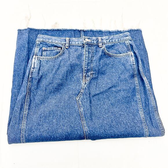 MNG Denim Long Midi Dark Wash Denim Jean Skirt Size Large - Picture 5 of 5